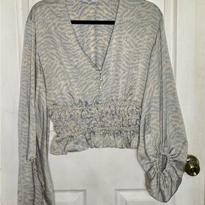 Fate Cream and Gray Patterned Blouse